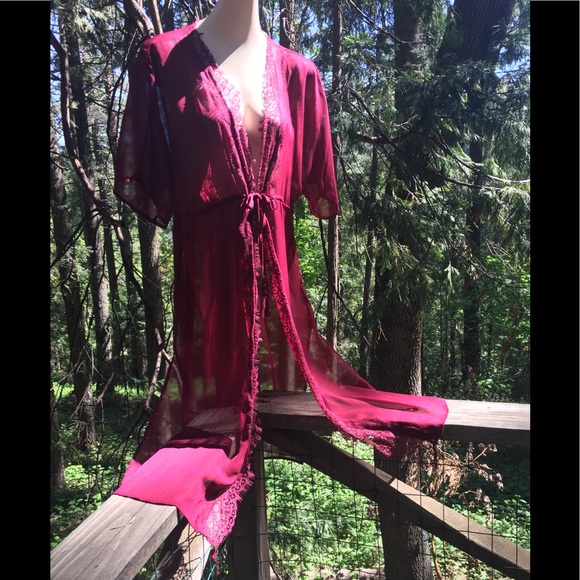 Other - Time and Tru raspberry chiffon and lace duster burgundy jacket